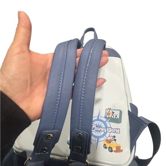 Loungefly White and Blue Backpack with Mickey Mouse and Disney World Design - Picture 4 of 17